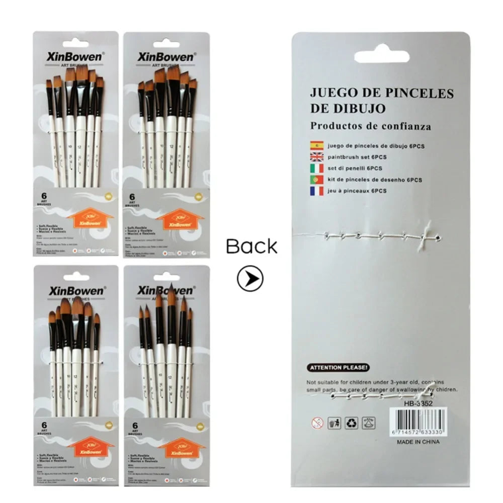 6pcs/Set DIY Watercolor Gouache Painting Pen Nylon Hair short Wooden Handle Paint Brush Set Drawing Materials Art Supplies
