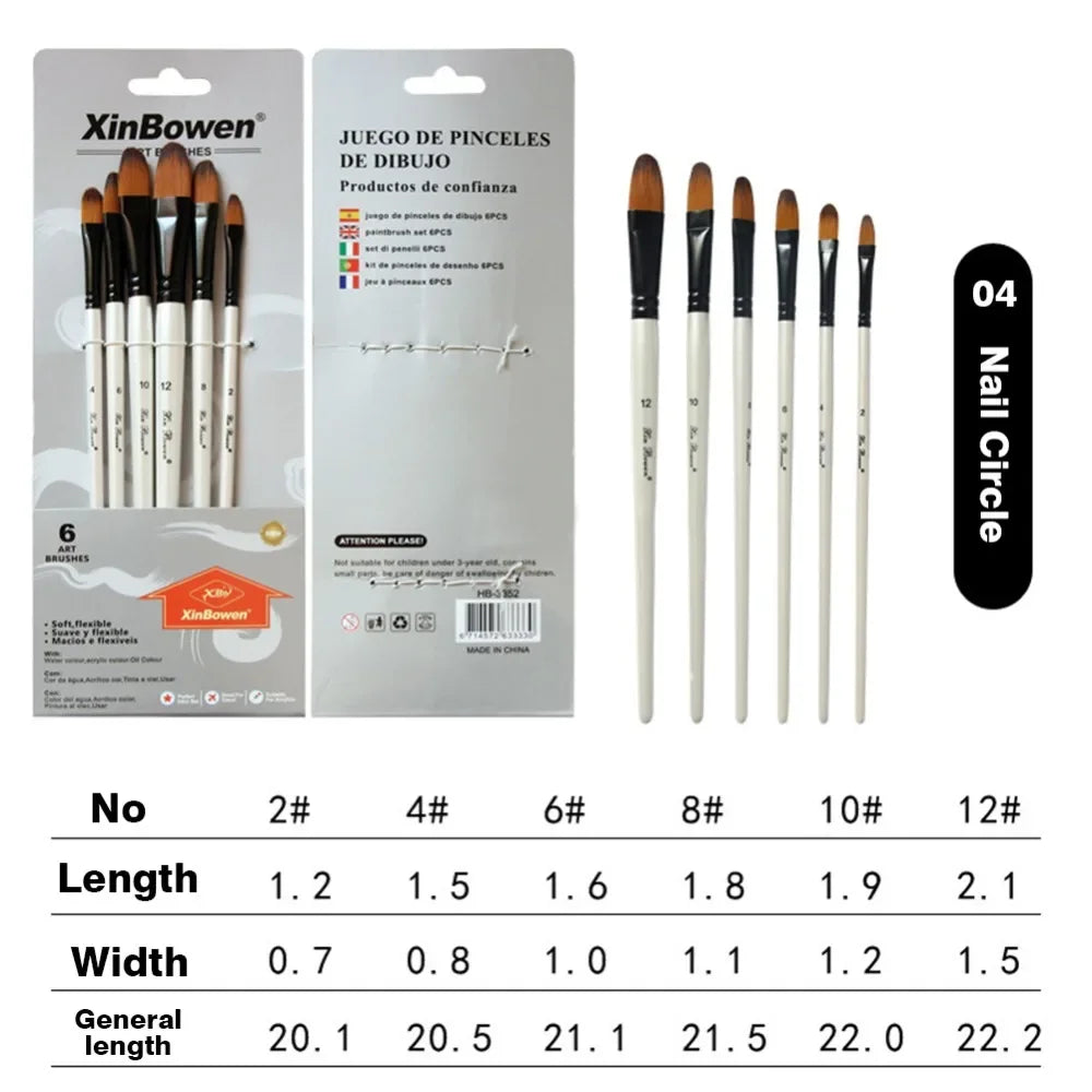 6pcs/Set DIY Watercolor Gouache Painting Pen Nylon Hair short Wooden Handle Paint Brush Set Drawing Materials Art Supplies